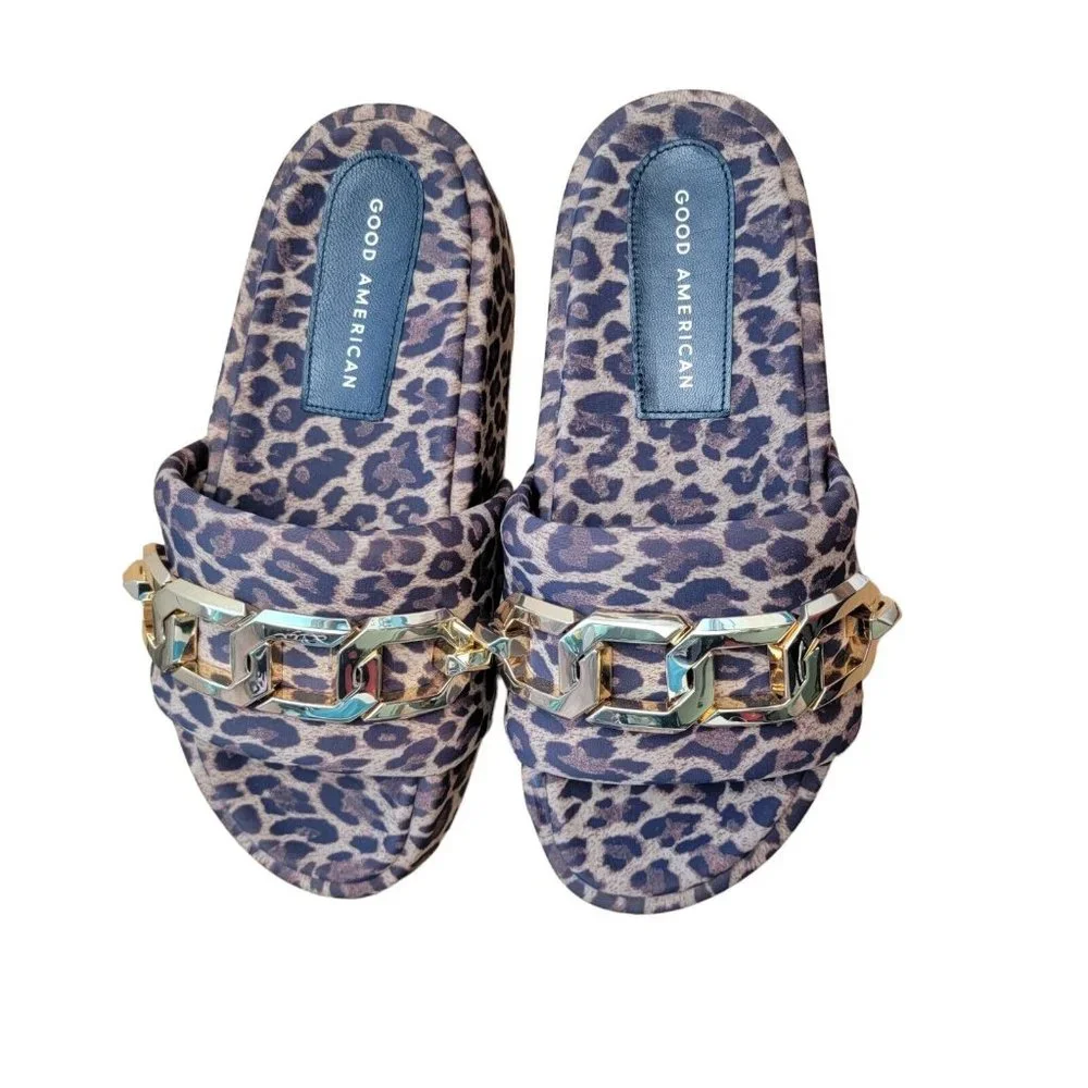 Good American Leopard Chain Platform Slide Sandal Size 7 nwob